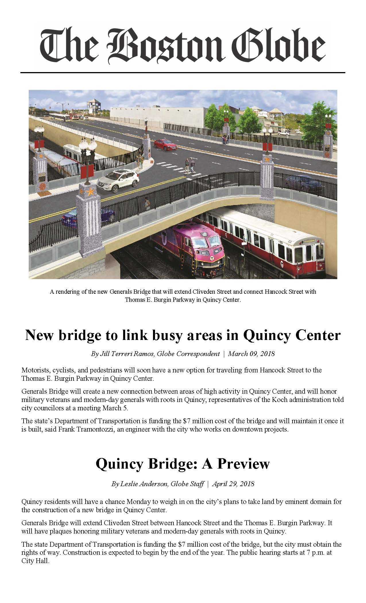 Generals Bridge in Quincy MA Boston Globe article