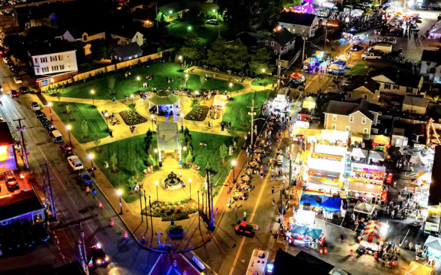 Shadley Associates Landscape Architecture, aerial of park during St.Mary's Feast